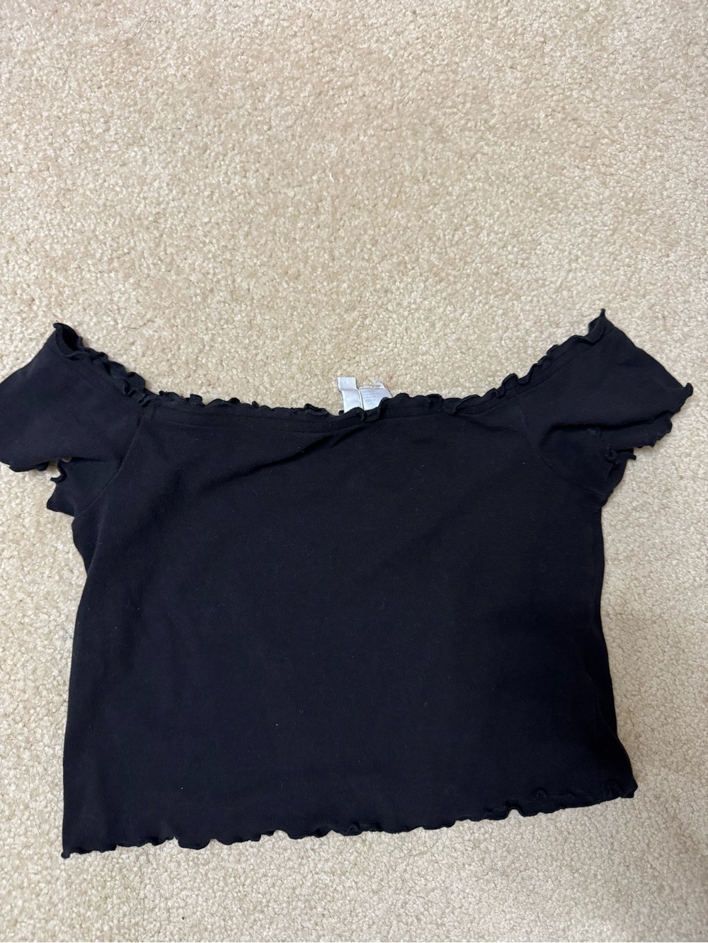 H&M Black Off-the-Shoulder Ruffle-Trim Crop Top